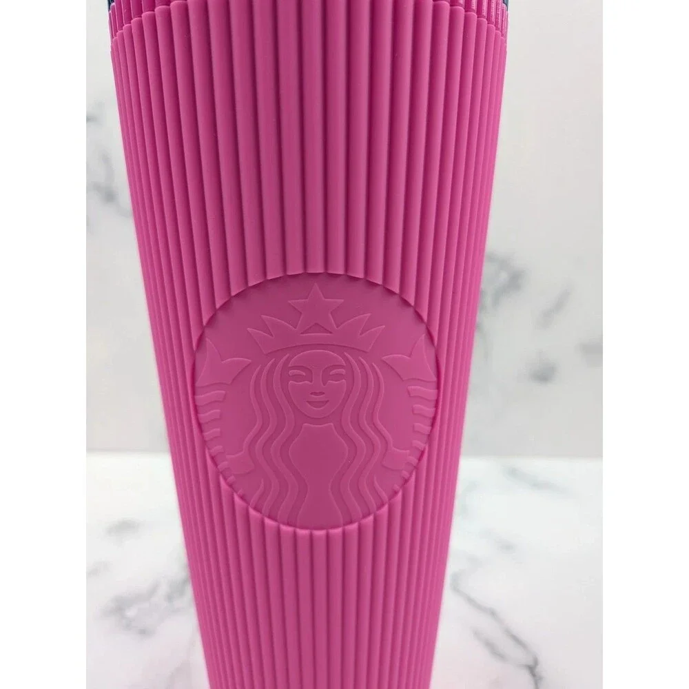 Starbucks Fall 2025 Pink & Blue Floral Pleated Soft Touch Tumbler 24oz Venti Cup